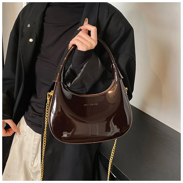 High End Burgundy Patent Leather Shiny Surface Crossbody Bag 2025 New Women's Zipper Chain Armpit Bags Elegant Texture Handbag High End Burgundy Patent Leather Shiny Surface Crossbody Bag 2025 New Women's Zipper Chain Armpit Bags Elegant Texture Handbag