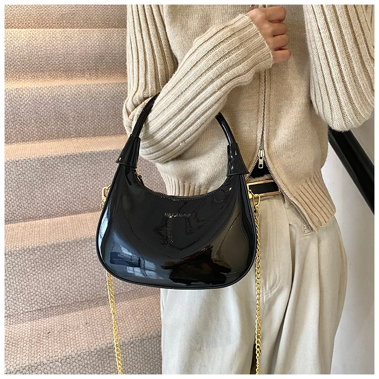 High End Burgundy Patent Leather Shiny Surface Crossbody Bag 2025 New Women's Zipper Chain Armpit Bags Elegant Texture Handbag High End Burgundy Patent Leather Shiny Surface Crossbody Bag 2025 New Women's Zipper Chain Armpit Bags Elegant Texture Handbag