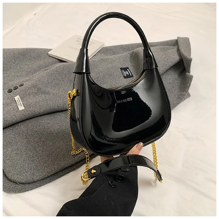 High End Burgundy Patent Leather Shiny Surface Crossbody Bag 2025 New Women's Zipper Chain Armpit Bags Elegant Texture Handbag High End Burgundy Patent Leather Shiny Surface Crossbody Bag 2025 New Women's Zipper Chain Armpit Bags Elegant Texture Handbag
