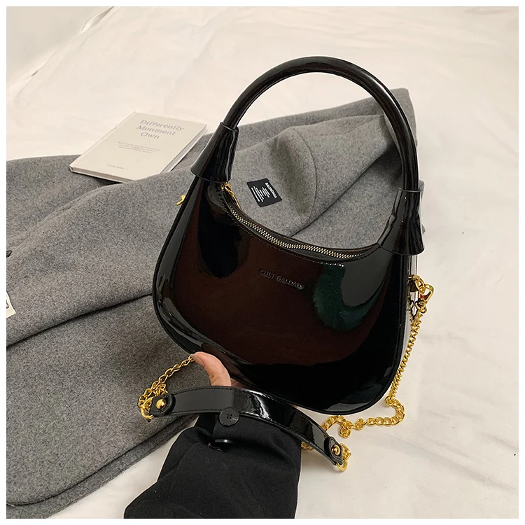 High End Burgundy Patent Leather Shiny Surface Crossbody Bag 2025 New Women's Zipper Chain Armpit Bags Elegant Texture Handbag High End Burgundy Patent Leather Shiny Surface Crossbody Bag 2025 New Women's Zipper Chain Armpit Bags Elegant Texture Handbag