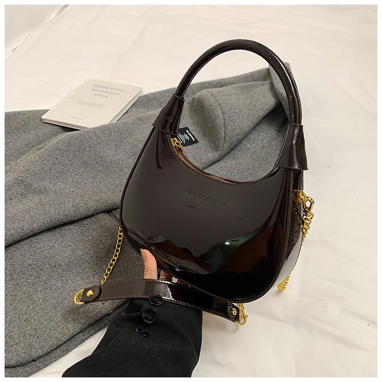 High End Burgundy Patent Leather Shiny Surface Crossbody Bag 2025 New Women's Zipper Chain Armpit Bags Elegant Texture Handbag High End Burgundy Patent Leather Shiny Surface Crossbody Bag 2025 New Women's Zipper Chain Armpit Bags Elegant Texture Handbag
