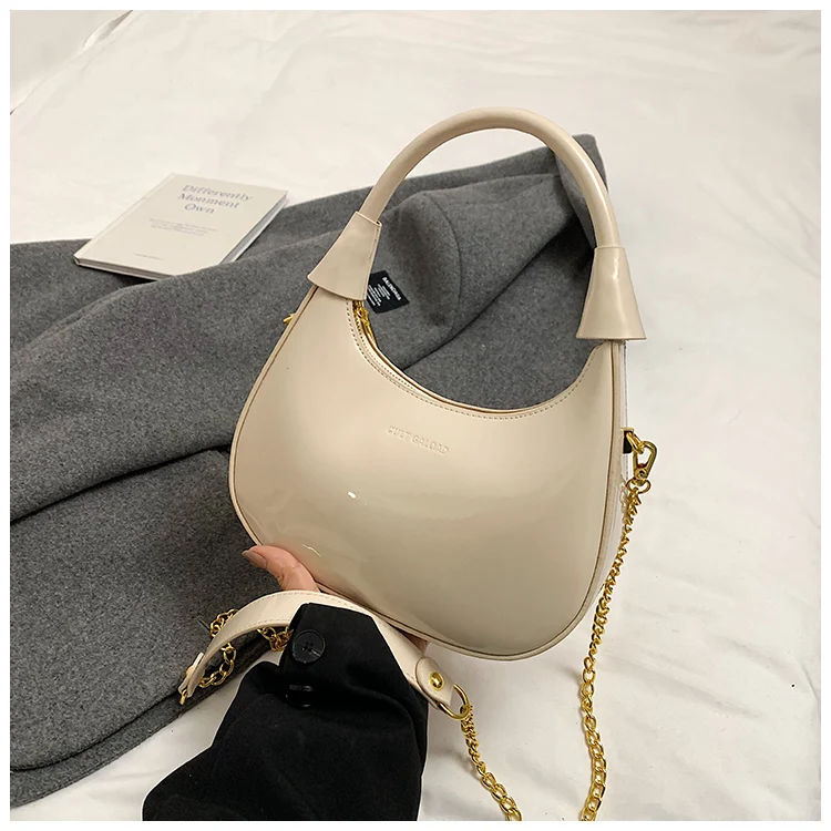 High End Burgundy Patent Leather Shiny Surface Crossbody Bag 2025 New Women's Zipper Chain Armpit Bags Elegant Texture Handbag High End Burgundy Patent Leather Shiny Surface Crossbody Bag 2025 New Women's Zipper Chain Armpit Bags Elegant Texture Handbag