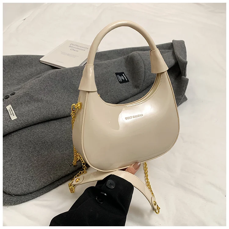 High End Burgundy Patent Leather Shiny Surface Crossbody Bag 2025 New Women's Zipper Chain Armpit Bags Elegant Texture Handbag High End Burgundy Patent Leather Shiny Surface Crossbody Bag 2025 New Women's Zipper Chain Armpit Bags Elegant Texture Handbag