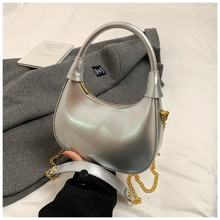 High End Burgundy Patent Leather Shiny Surface Crossbody Bag 2025 New Women's Zipper Chain Armpit Bags Elegant Texture Handbag High End Burgundy Patent Leather Shiny Surface Crossbody Bag 2025 New Women's Zipper Chain Armpit Bags Elegant Texture Handbag