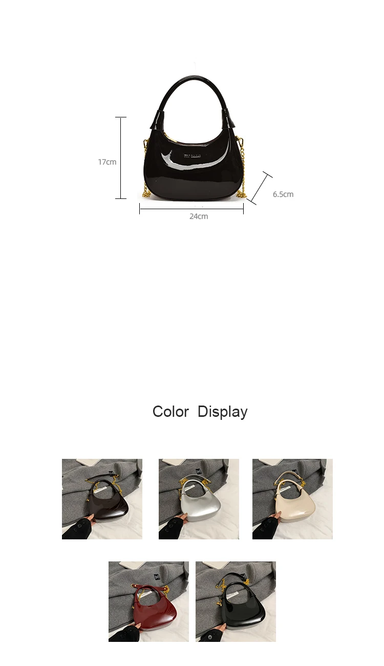 High End Burgundy Patent Leather Shiny Surface Crossbody Bag 2025 New Women's Zipper Chain Armpit Bags Elegant Texture Handbag High End Burgundy Patent Leather Shiny Surface Crossbody Bag 2025 New Women's Zipper Chain Armpit Bags Elegant Texture Handbag