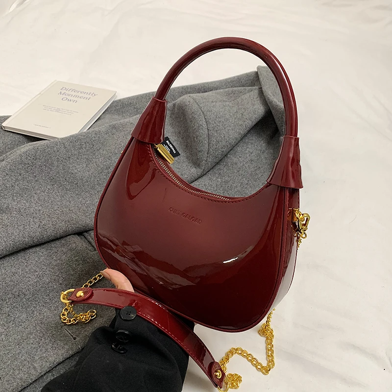 High End Burgundy Patent Leather Shiny Surface Crossbody Bag 2025 New Women’s Zipper Chain Armpit Bags Elegant Texture Handbag Bags & Accessories Burgundy Bags handbags and purses High End Burgundy Patent Leather Shiny Surface Crossbody Bag 2025 New Women's Zipper Chain Armpit Bags Elegant Texture Handbag Bags & Accessories Burgundy Bags handbags and purses KDBazar