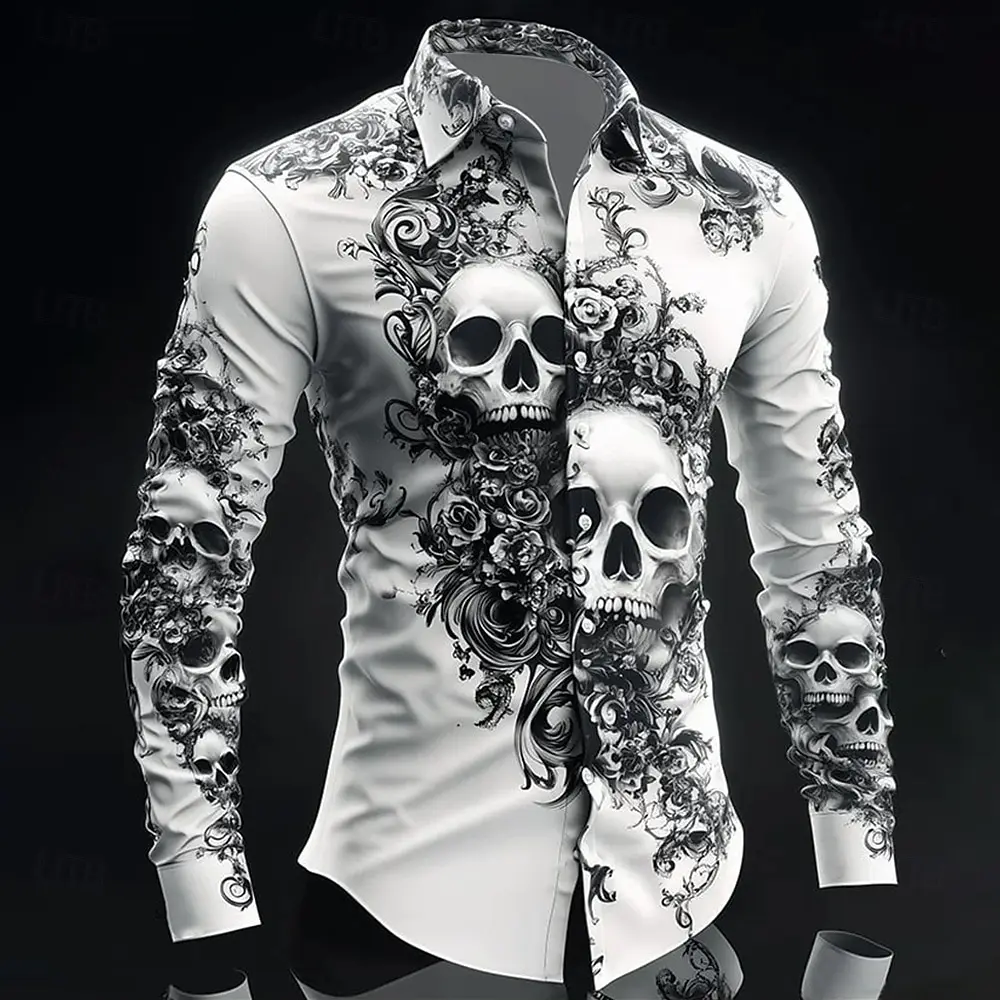 Hip Hop Skull Print Shirt Men Streetwear 2025 Long Sleeve Tops Urban Trendy Graphic Tee Shirt Casual Loose Fit Gothic Clothing Dress Shirt Hip Hop Skull Print Shirt Men Streetwear 2025 Long Sleeve Tops Urban Trendy Graphic Tee Shirt Casual Loose Fit Gothic Clothing Dress Shirt KDBazar