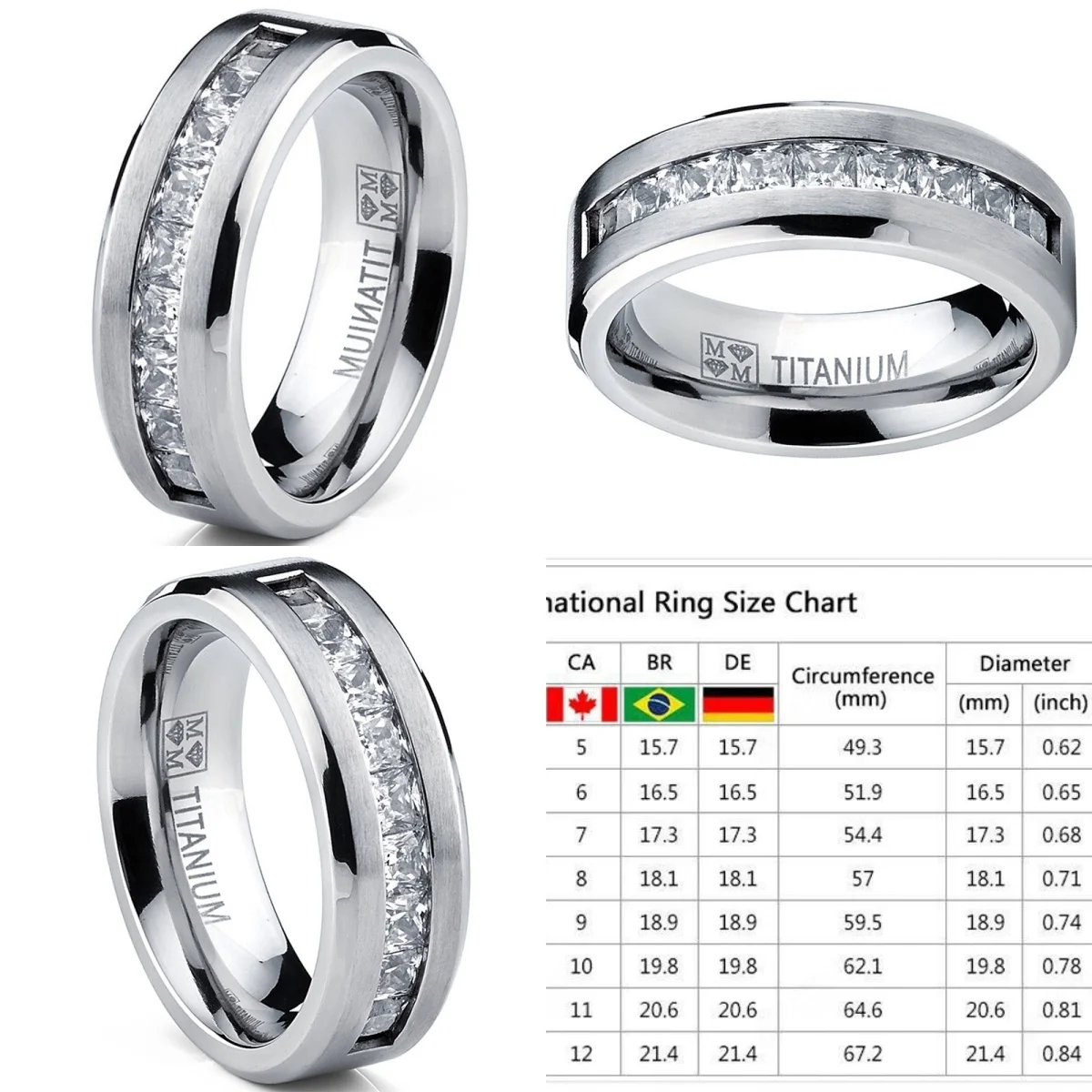 Stainless steel square zircon mens ring front view