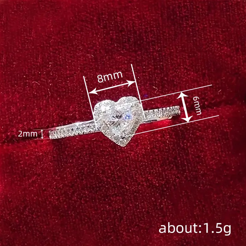 Silver heart cubic zirconia wedding ring full view