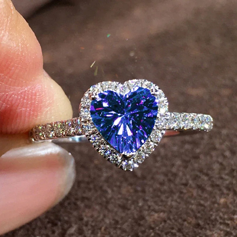 Heart cubic zirconia ring worn on hand