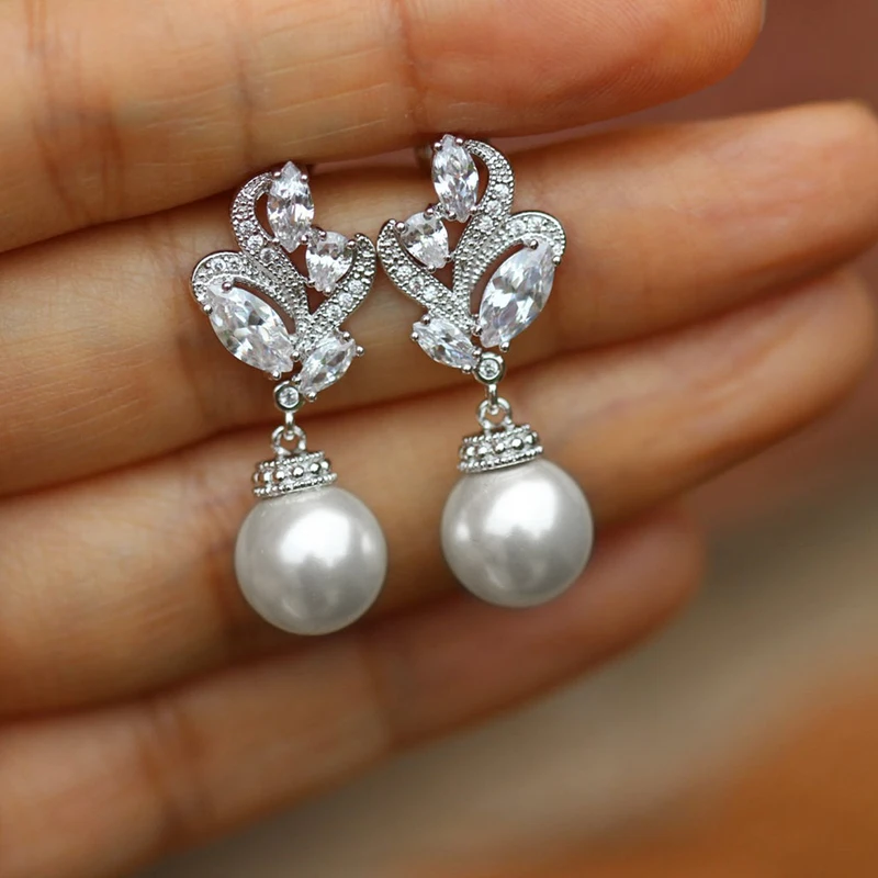 Imitation Pearl Dangle Earrings styled