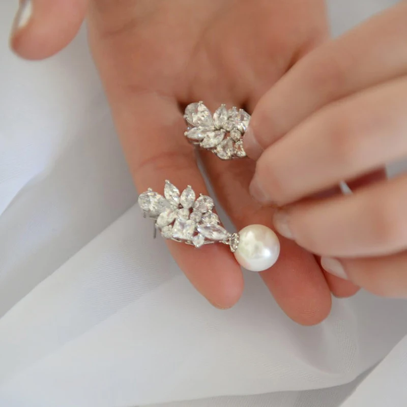 Huitan Luxury Lady Wedding Earrings Exquisite Simulated Pearl Pendant Jewelry Bright Zirconia Accessories for Engagement Party Earrings Huitan Luxury Lady Wedding Earrings Exquisite Simulated Pearl Pendant Jewelry Bright Zirconia Accessories for Engagement Party Earrings KDBazar