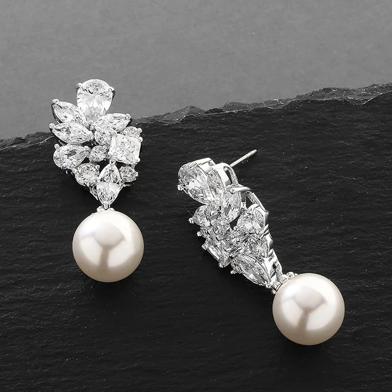 Huitan Luxury Lady Wedding Earrings Exquisite Simulated Pearl Pendant Jewelry Bright Zirconia Accessories for Engagement Party Earrings Huitan Luxury Lady Wedding Earrings Exquisite Simulated Pearl Pendant Jewelry Bright Zirconia Accessories for Engagement Party Earrings KDBazar