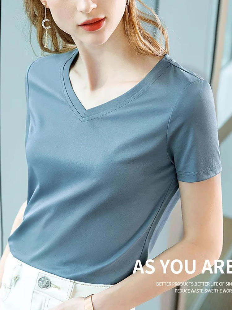 Ice Silk V-Neck T-Shirt Tops and T-Shirts Women Clothing Fashion Women’s Fashion Women’s T-Shirts Ice Silk V-Neck T-Shirt Tops and T-Shirts Women Clothing Fashion Women's Fashion Women's T-Shirts KDBazar