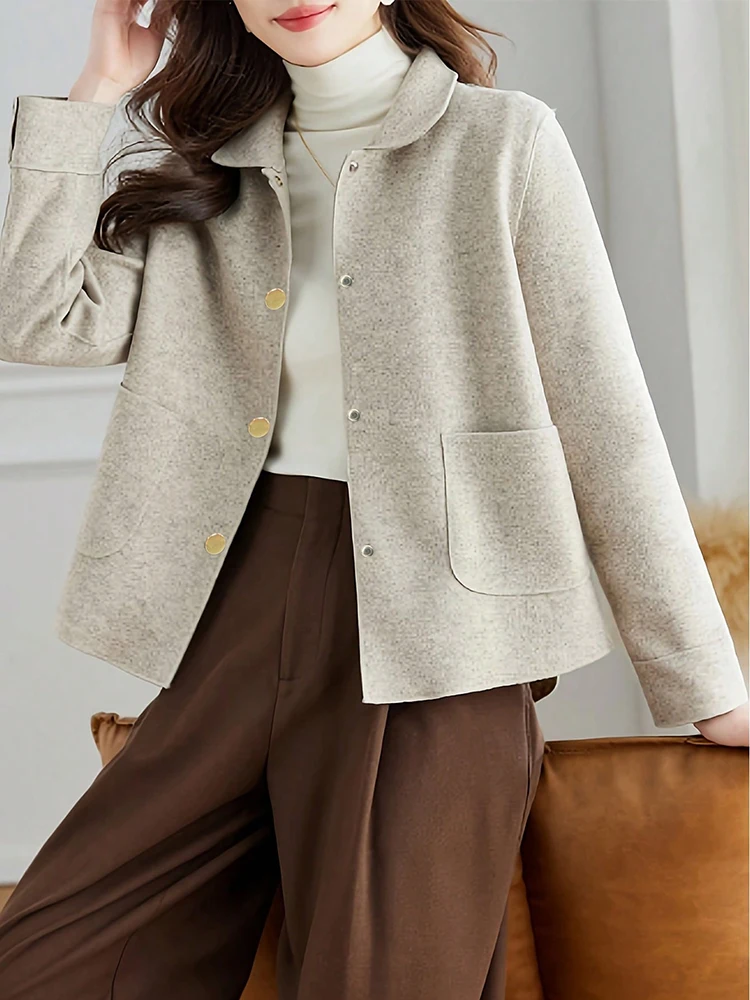 Khaki Short Woolen Jacket for Women Basic Jackets Women Clothing Fashion Women’s Fashion Khaki Short Woolen Jacket for Women Basic Jackets Women Clothing Fashion Women's Fashion KDBazar