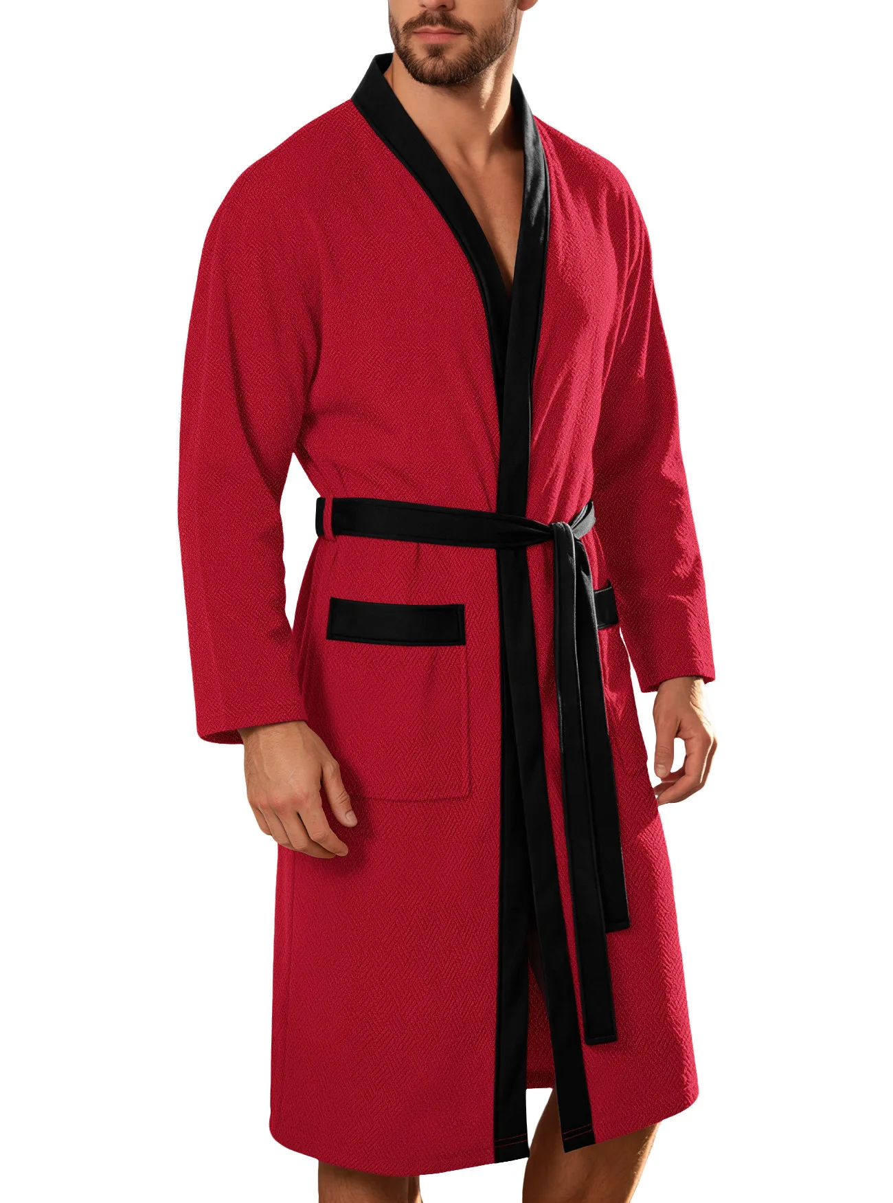 Kimono style belted robe front view