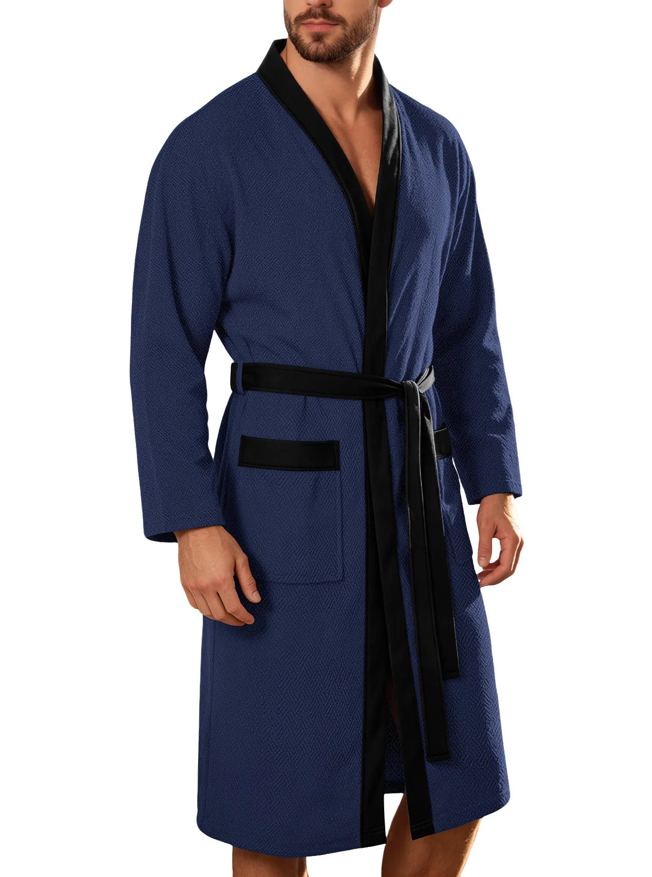 Kimono style belted robe fabric detail