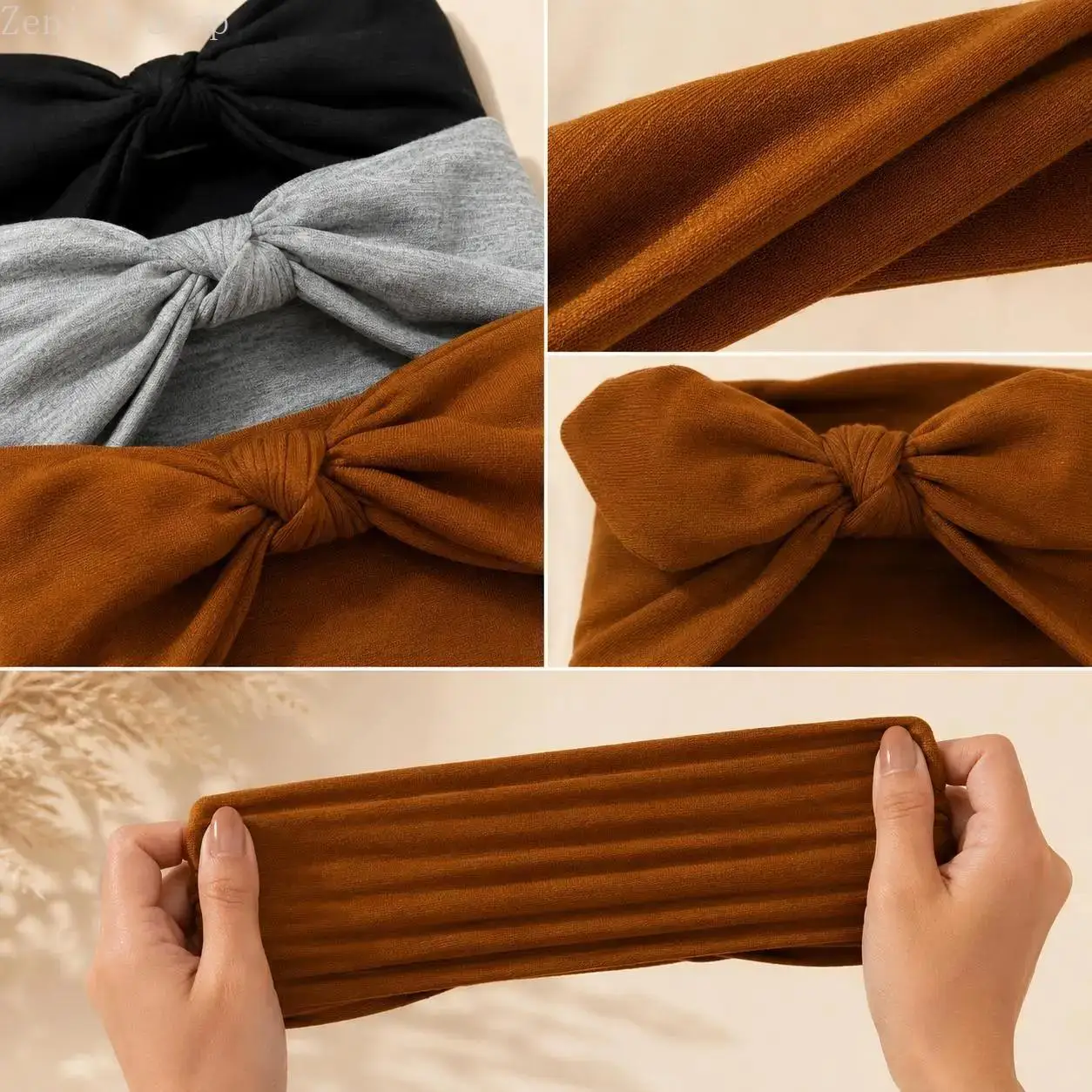 Knotted bow headband stretch detail