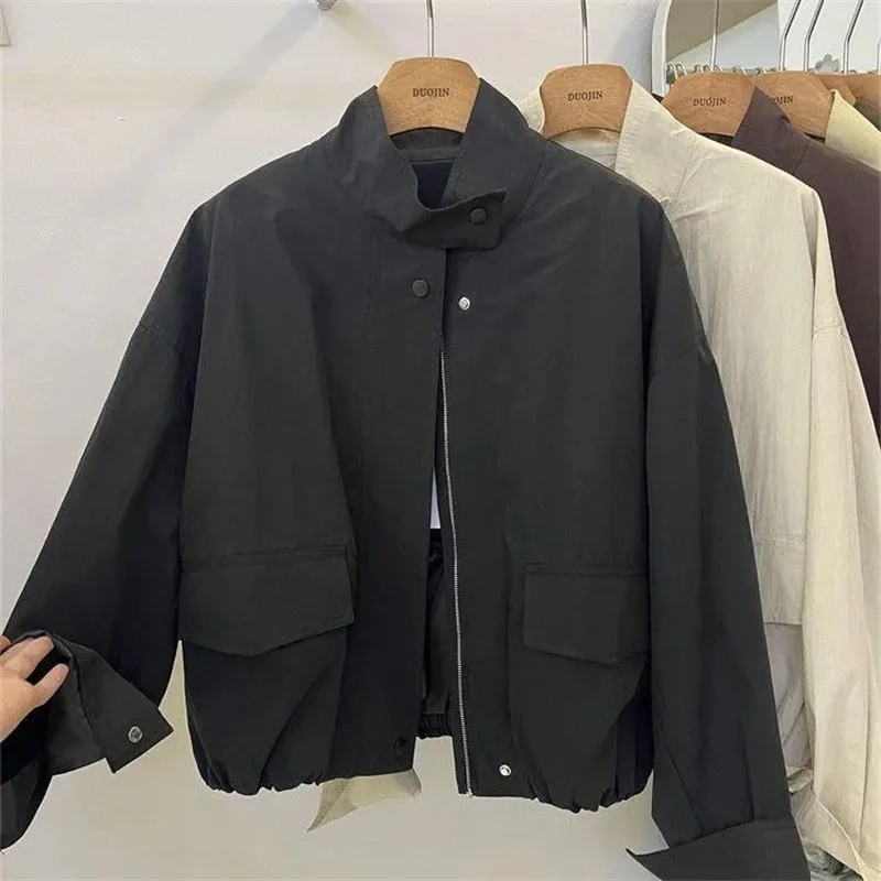 Korean Stand Up Collar Jacket 2026 – Women’s Loose Windbreaker Coat Basic Jackets Women Clothing Fashion Women’s Fashion Korean Stand Up Collar Jacket 2026 – Women's Loose Windbreaker Coat Basic Jackets Women Clothing Fashion Women's Fashion KDBazar