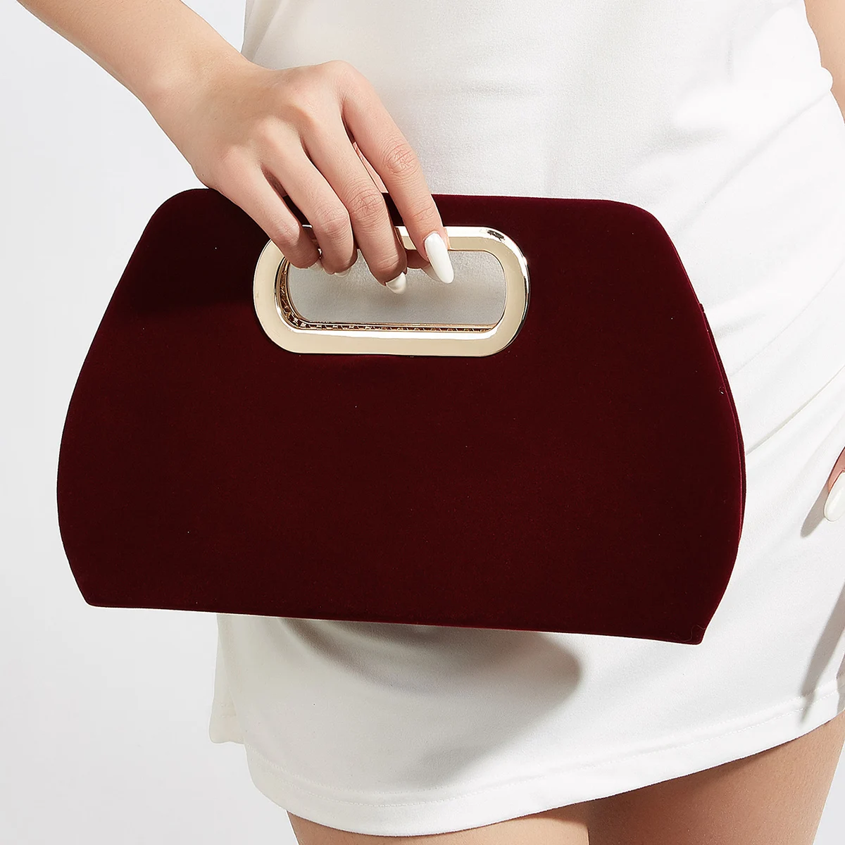 velvet top handle bag for women in black