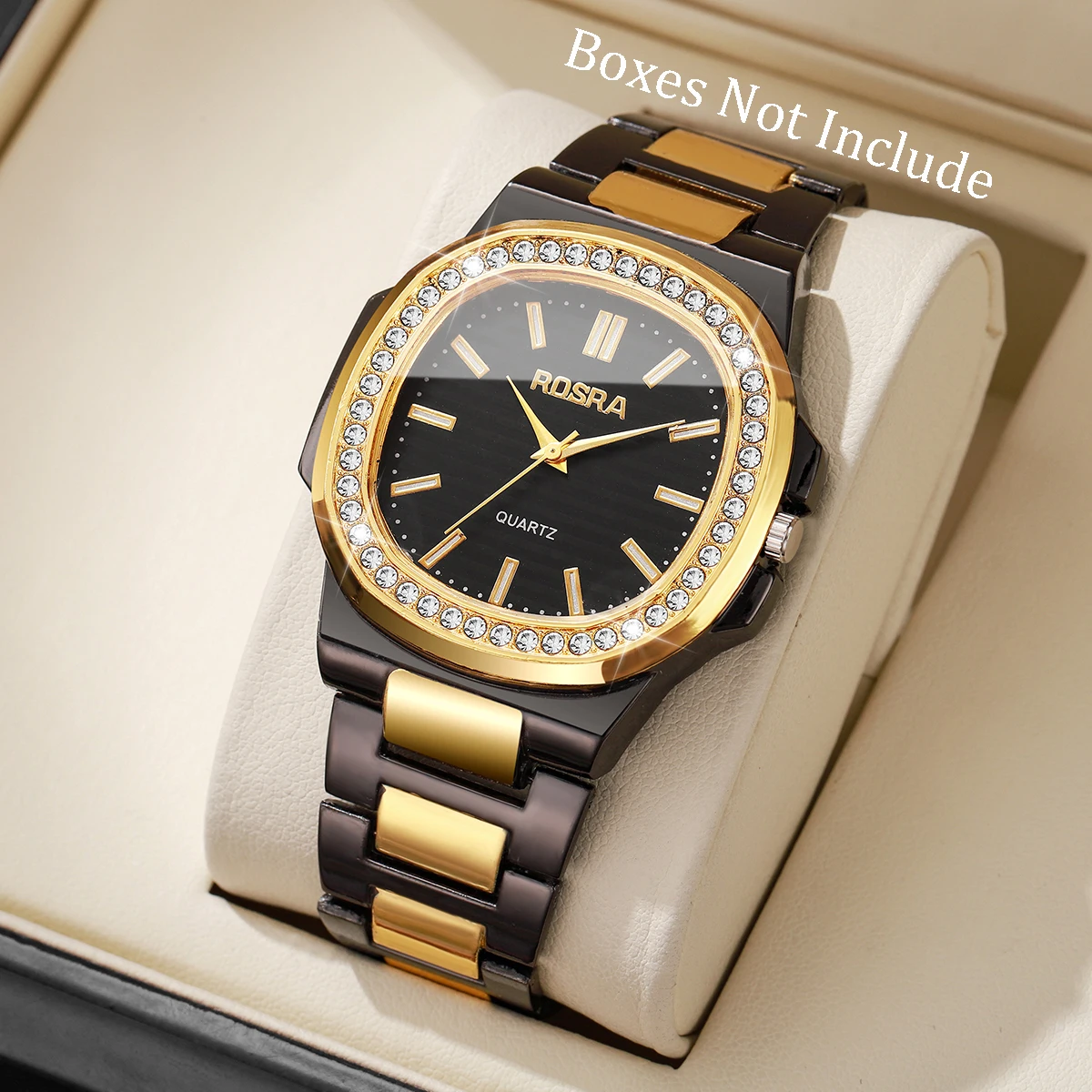 Rhinestone square dial mens business watch front view