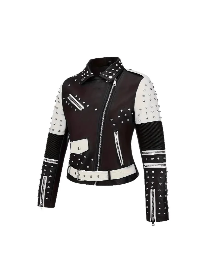 Luxury Studded Leather Jacket, Motorcycle Slim Fit Punk Rock Women’s Diamond Zipper Multi-Pocket Jacket zipper Coat Outwea Women’s Jackets & Coats Luxury Studded Leather Jacket, Motorcycle Slim Fit Punk Rock Women's Diamond Zipper Multi-Pocket Jacket zipper Coat Outwea Women's Jackets & Coats KDBazar