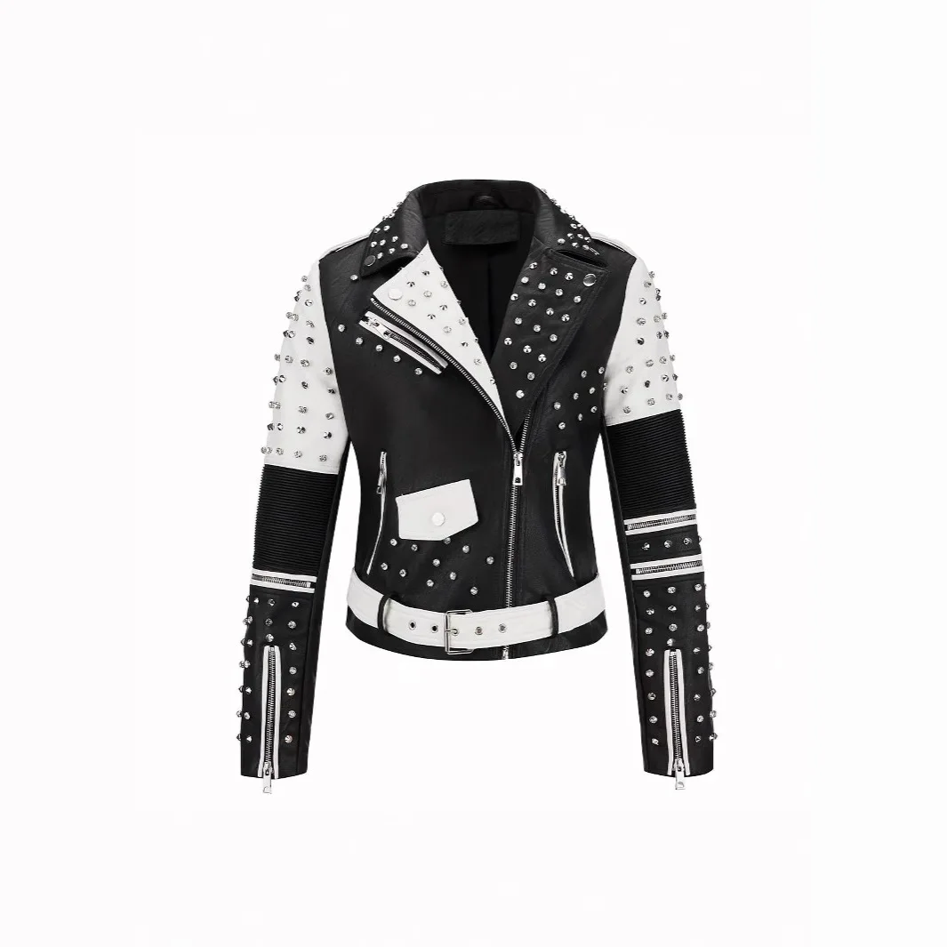 Studded leather jacket front view