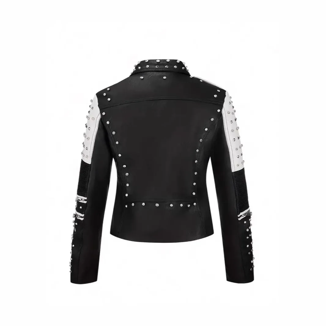 Studded leather jacket zipper detail
