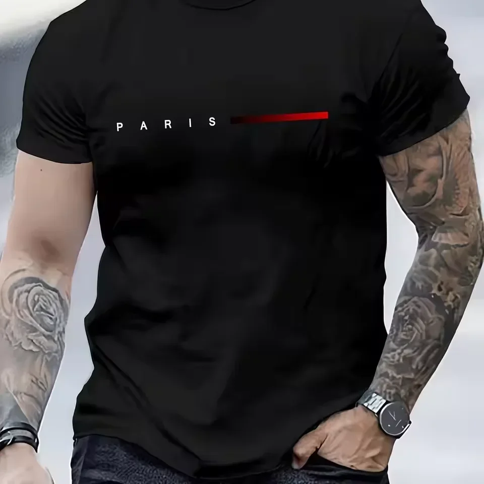 Men's round neck letter print tee detail