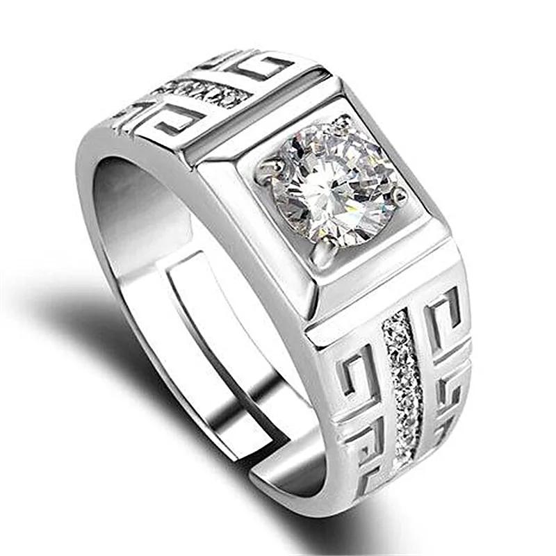 Mens adjustable shining crystal charm ring close up
