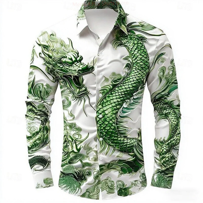 Men’s Animal Dragon Shirt Button Long Sleeve Fashion Casual Shirt Vacation Everyday Street Summer Spring Lapel 3D Printed Shirt Dress Shirt Men's Animal Dragon Shirt Button Long Sleeve Fashion Casual Shirt Vacation Everyday Street Summer Spring Lapel 3D Printed Shirt Dress Shirt KDBazar