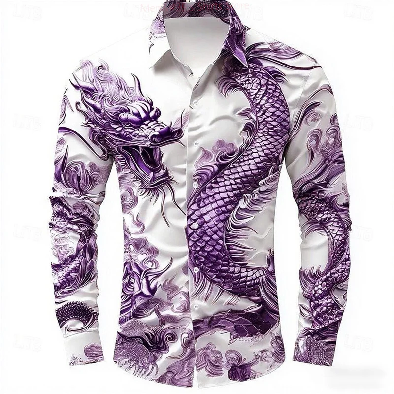 Men’s Animal Dragon Shirt Button Long Sleeve Fashion Casual Shirt Vacation Everyday Street Summer Spring Lapel 3D Printed Shirt Dress Shirt Men's Animal Dragon Shirt Button Long Sleeve Fashion Casual Shirt Vacation Everyday Street Summer Spring Lapel 3D Printed Shirt Dress Shirt KDBazar