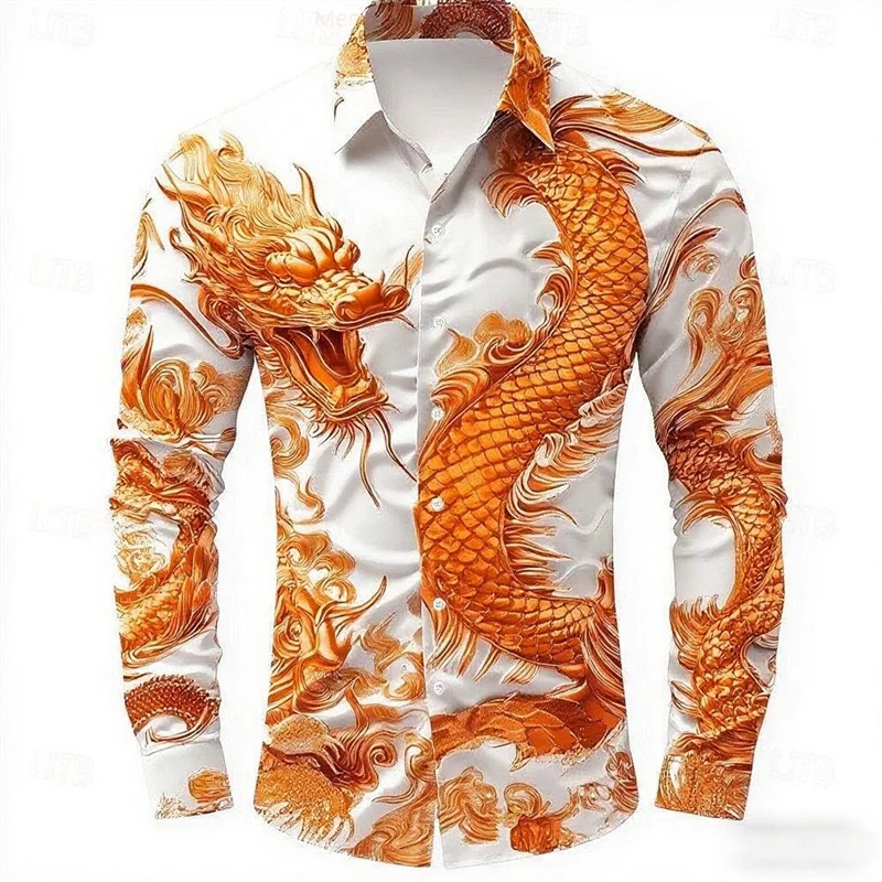 Men’s Animal Dragon Shirt Button Long Sleeve Fashion Casual Shirt Vacation Everyday Street Summer Spring Lapel 3D Printed Shirt Dress Shirt Men's Animal Dragon Shirt Button Long Sleeve Fashion Casual Shirt Vacation Everyday Street Summer Spring Lapel 3D Printed Shirt Dress Shirt KDBazar