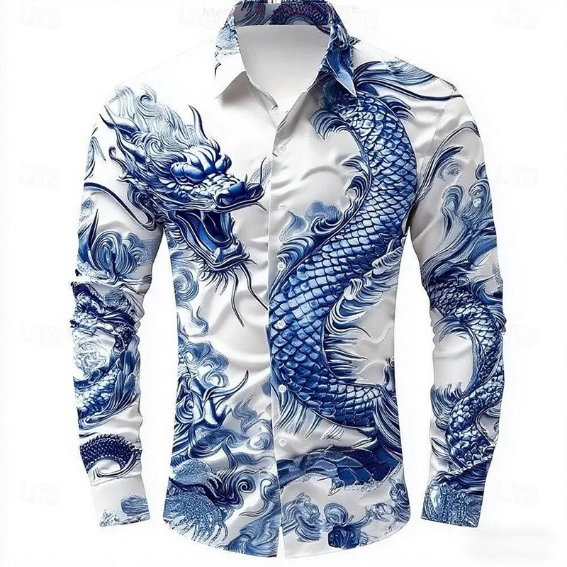 Dragon print shirt detail view