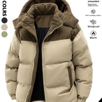 Mens Hooded Cotton Jacket Thickened Windproof Winter Coat