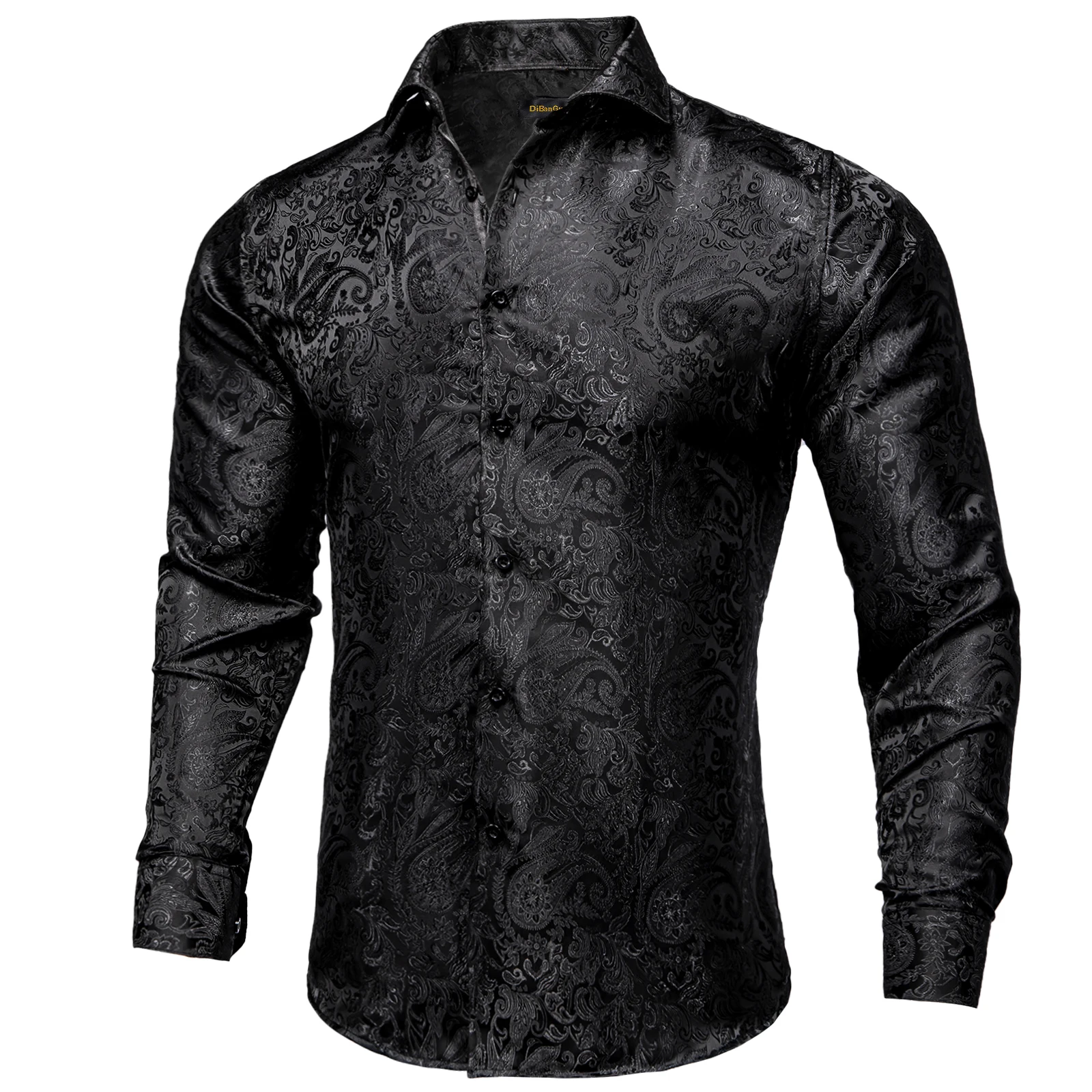 Men’s Long Sleeve Black Paisley Silk Dress Shirts Casual Tuxedo Social Shirt Luxury Designer Men Clothing Dress Shirt Men's Long Sleeve Black Paisley Silk Dress Shirts Casual Tuxedo Social Shirt Luxury Designer Men Clothing Dress Shirt KDBazar