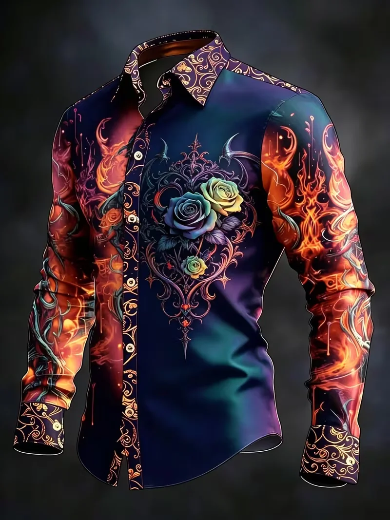New Men’s Island Style Long Sleeve Shirt Warm Orange Palm Flower Pattern Men’s Fashion Collar Top Clothing New Men's Island Style Long Sleeve Shirt Warm Orange Palm Flower Pattern Men's Fashion Collar Top Clothing KDBazar