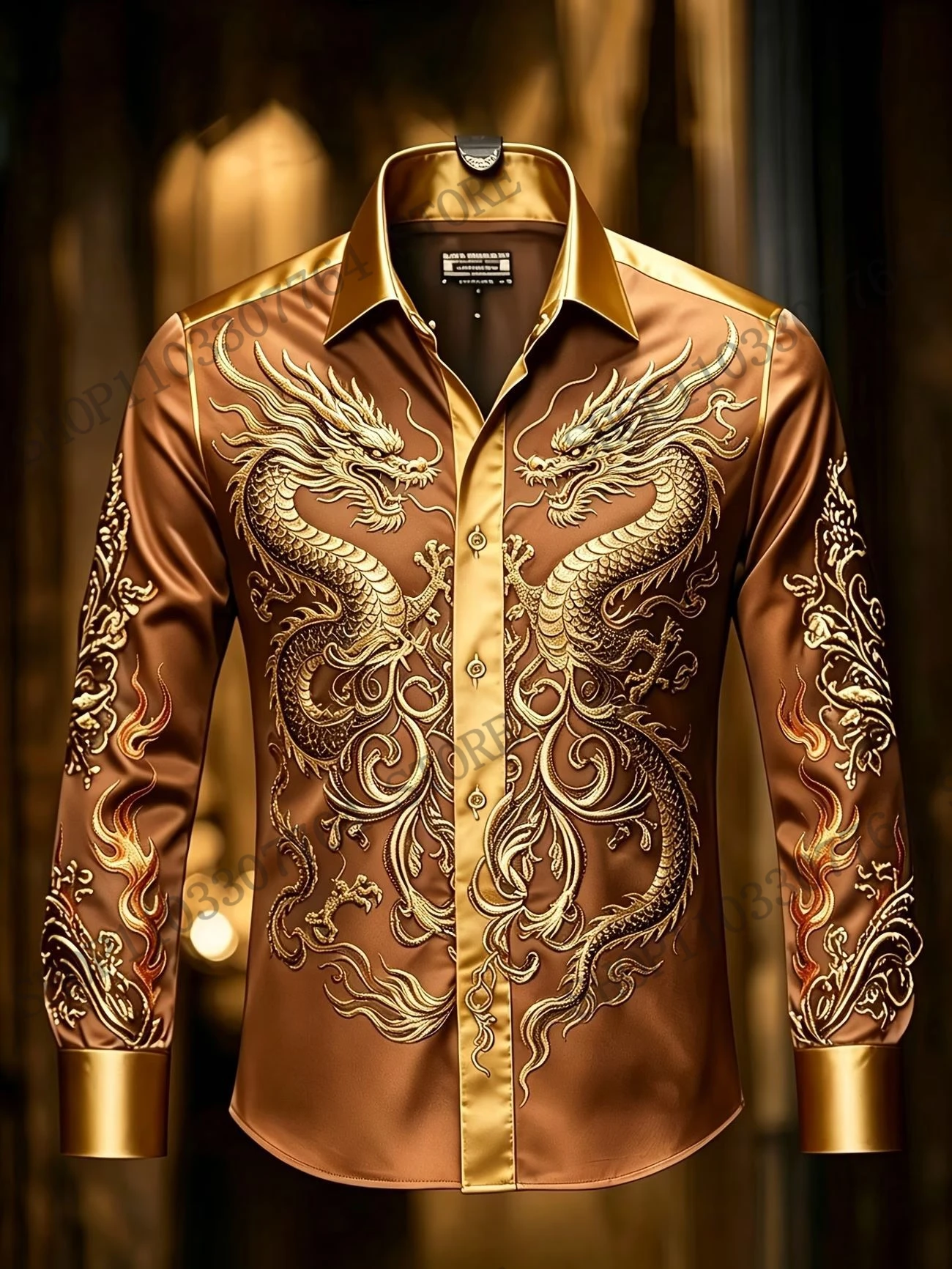 Golden Dragon 3D Print Shirt fashion detail