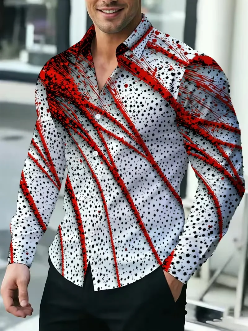 New men’s abstract splashed ink twill long sleeved shirt with black and white polka dot graffiti lines men’s lapel top Dress Shirt Men’s Fashion New men's abstract splashed ink twill long sleeved shirt with black and white polka dot graffiti lines men's lapel top Dress Shirt Men's Fashion KDBazar