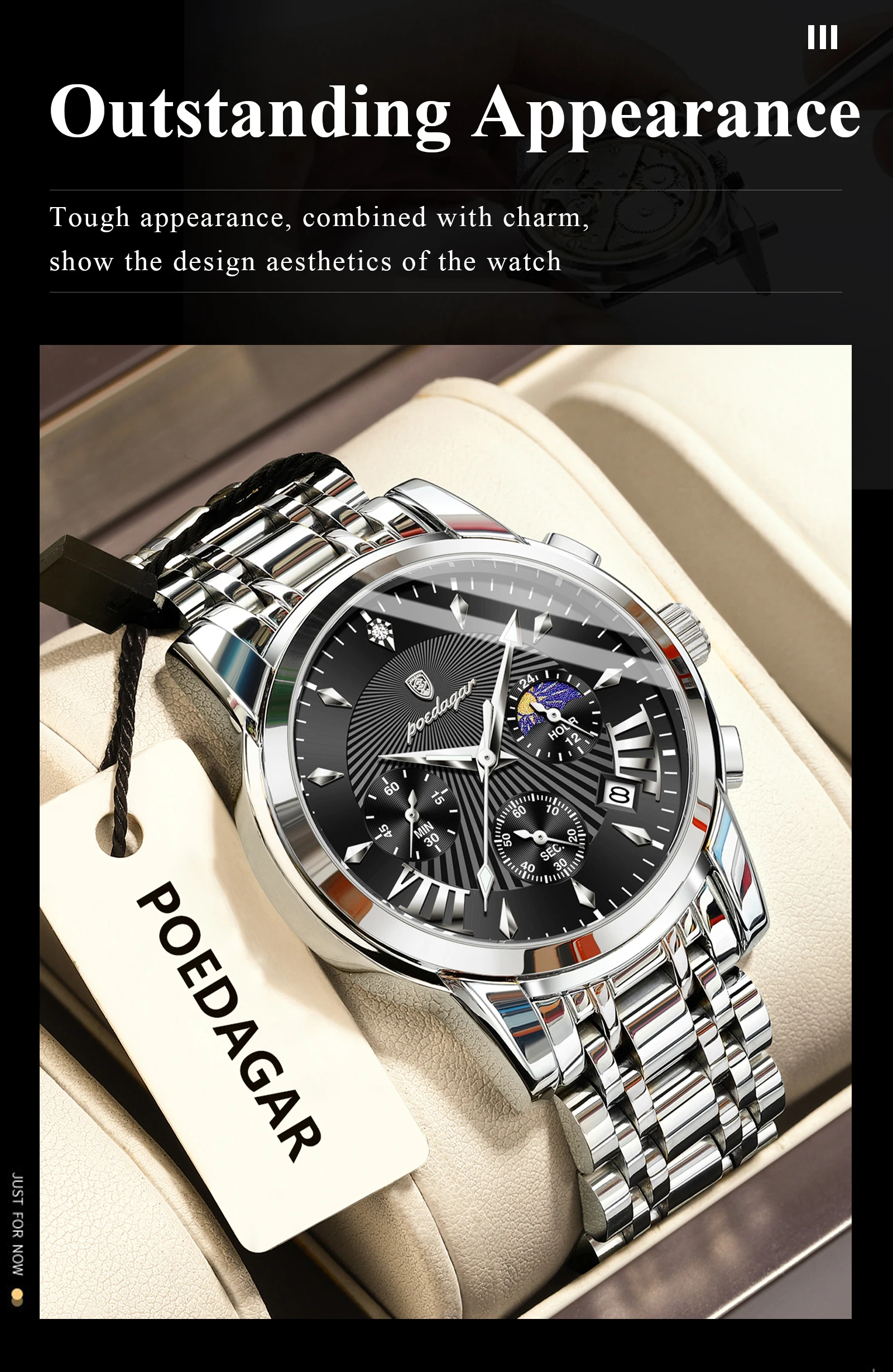 POEDAGAR military chronograph watch worn on wrist