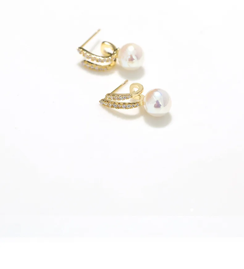 Gold Zircon Pearl Stud Earrings for women