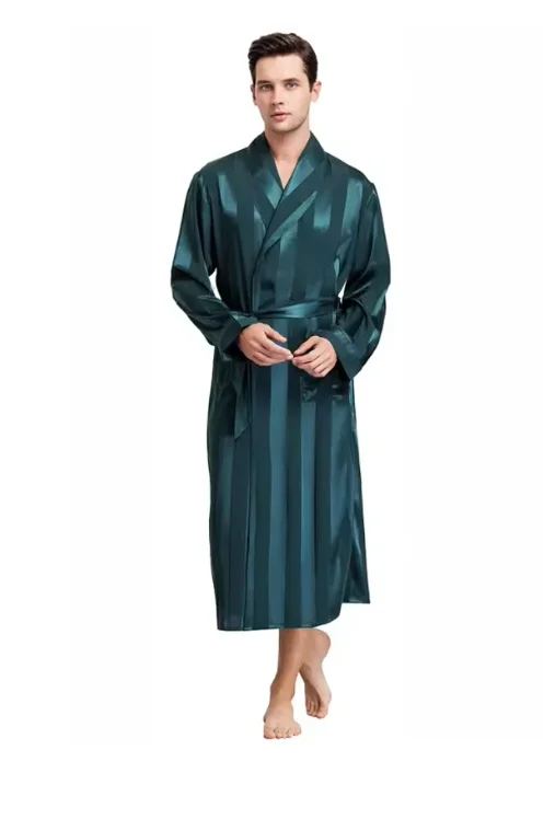 Plus Size 3XL 4XL 5XL Men Robe Sleepwear Navy Blue Stripe Kimono Bathrobe Gown with Pocket Summer Satin Home Clothes Lounge Wear Plus Size 3XL 4XL 5XL Men Robe Sleepwear Navy Blue Stripe Kimono Bathrobe Gown with Pocket Summer Satin Home Clothes Lounge Wear KDBazar