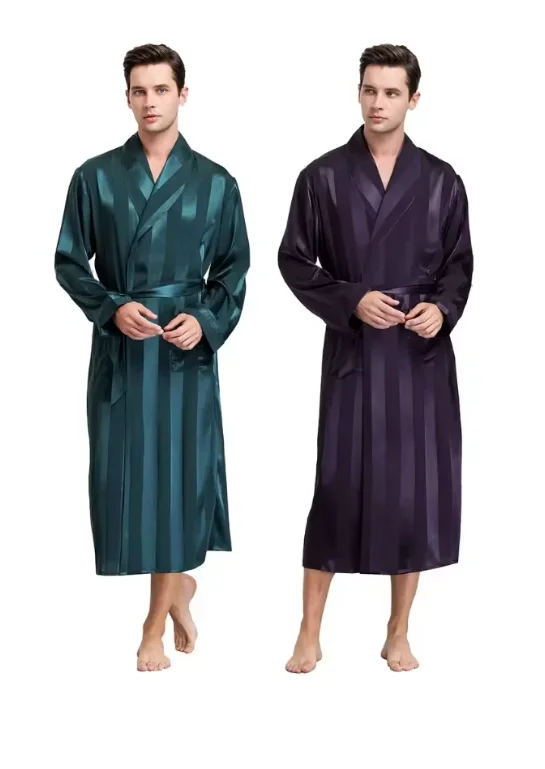 Plus Size 3XL 4XL 5XL Men Robe Sleepwear Navy Blue Stripe Kimono Bathrobe Gown with Pocket Summer Satin Home Clothes Lounge Wear Plus Size 3XL 4XL 5XL Men Robe Sleepwear Navy Blue Stripe Kimono Bathrobe Gown with Pocket Summer Satin Home Clothes Lounge Wear KDBazar