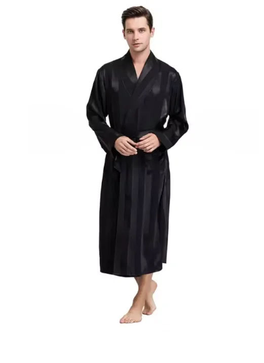 Plus Size 3XL 4XL 5XL Men Robe Sleepwear Navy Blue Stripe Kimono Bathrobe Gown with Pocket Summer Satin Home Clothes Lounge Wear Plus Size 3XL 4XL 5XL Men Robe Sleepwear Navy Blue Stripe Kimono Bathrobe Gown with Pocket Summer Satin Home Clothes Lounge Wear KDBazar