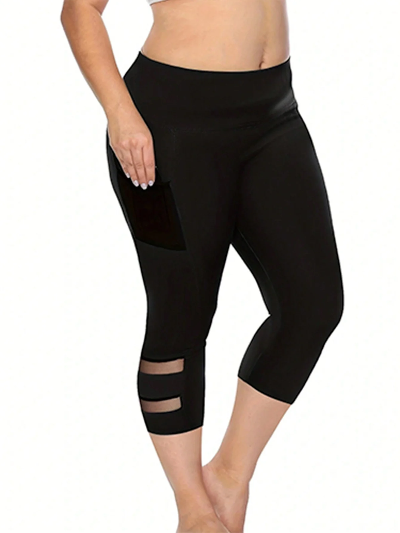 Plus Size Casual Leggings, Women’s Plus Plain High Rise Contrast Mesh Capri Leggings Leggings Plus Size Leggings Women’s Fashion Plus Size Casual Leggings, Women's Plus Plain High Rise Contrast Mesh Capri Leggings Leggings Plus Size Leggings Women's Fashion KDBazar