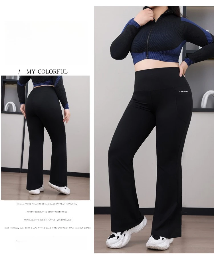 Plus size flared yoga trousers flared hem