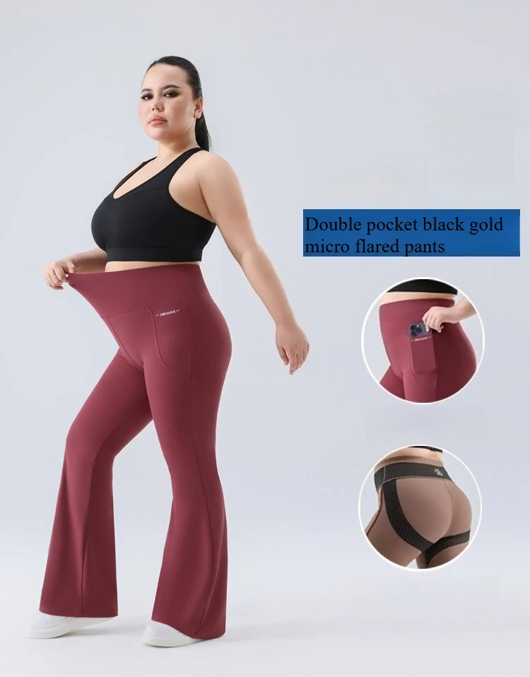 Plus size flared yoga trousers side pockets