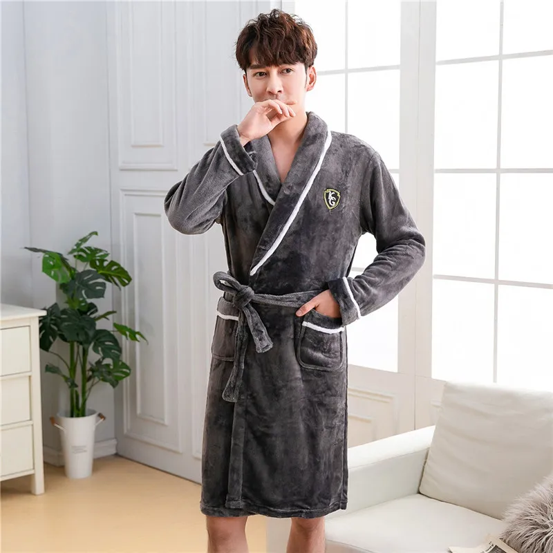 Plus size flannel robe for men belt detail