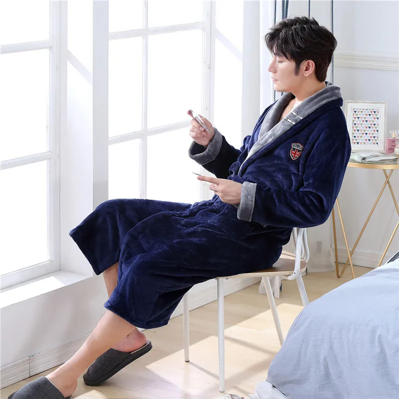 Plus size flannel robe for men front view