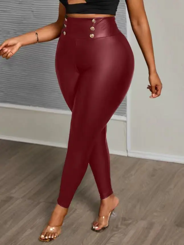 Slim fit leather leggings ankle length